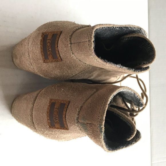 TOMS Desert Taupe Wedge Ankle Booties Shoes Suede Leather‎ Women's Size 8.5 - Picture 5 of 8